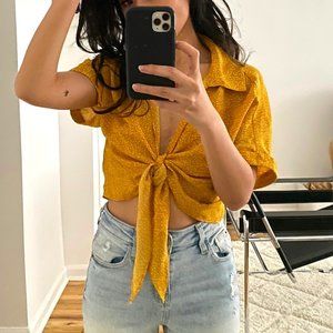 Urban Outfitters Yellow Dot Tie Top